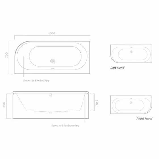 Tissino Angelo 1600 X 700mm Premium Reinforced Double Ended J Bath 8 Tissino Angelo 1600 X 700mm Premium Reinforced Double Ended J Bath - Image 6