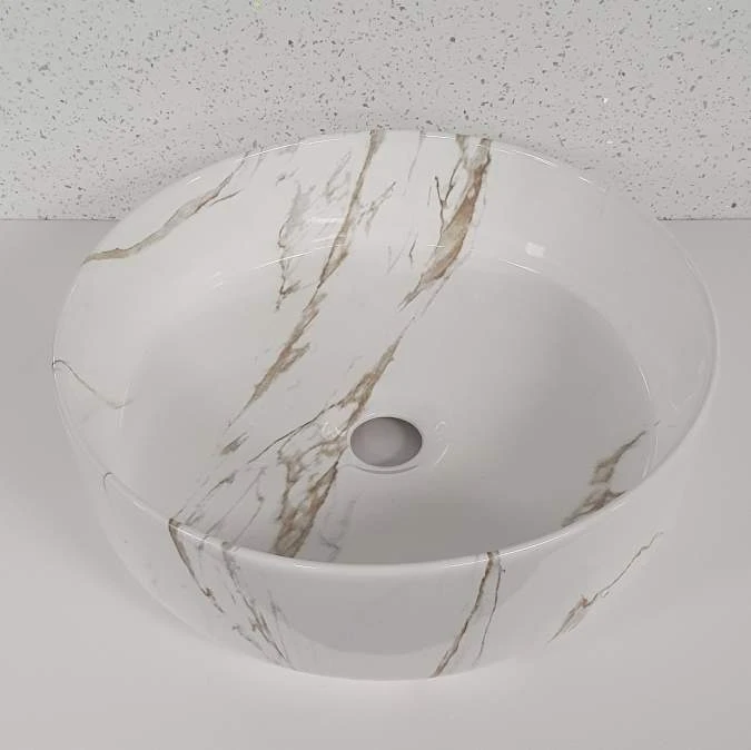 Gressingham 355mm Ceramic Round Washbowl & Waste - Marble Effect 6 Gressingham 355mm Ceramic Round Washbowl & Waste - Marble Effect - Image 4