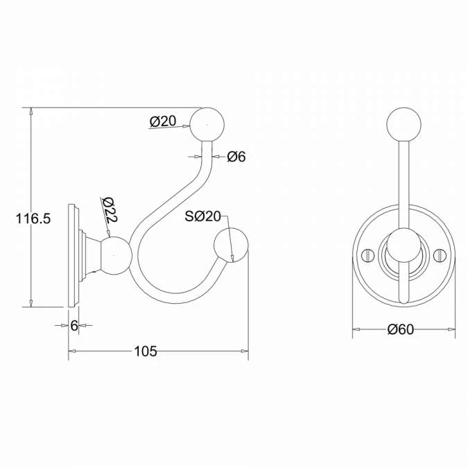 Burlington Double Robe Hook 60 X 105 X 120mm 5 Burlington Double Robe Hook 60 X 105 X 120mm - Image 3