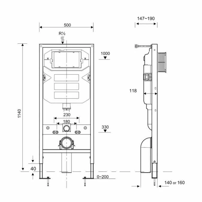 ABACUS Essentials 1140mm High WC Pan Fixing Frame & Concealed Cistern 4 ABACUS Essentials 1140mm High WC Pan Fixing Frame & Concealed Cistern - Image 2