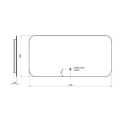 Aurora Back-Lit LED Bathroom Mirror With Shaver Socket - 600 X 1200mm -Burlington Bath Shop AURA 600X1200SHVR LINEDRAWING 001 1500x1500 rd
