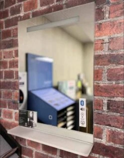 AYR 500 X 700mm Bluetooth Bathroom Mirror With Illuminated Shelf - Highlife Bathrooms -Burlington Bath Shop AYR Bluetooth Music Mirror Lifestyle 1