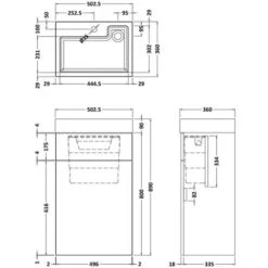 Athena Vault 2 In 1 WC & Gloss Grey Vanity Unit 500mm 9 Athena Vault 2 In 1 WC & Gloss Grey Vanity Unit 500mm -Burlington Bath Shop Athena Vault Sizes 6