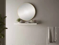 Docklands 600mm Brushed Brass Round Framed Mirror - Origins Living -Burlington Bath Shop B375523 docklands round mirror 60 brushed brass frame lifestyle2