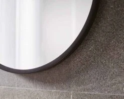 Docklands 800mm Matt Black Round Framed Mirror - Origins Living -Burlington Bath Shop B375530 docklands round mirror 60 black frame closeup