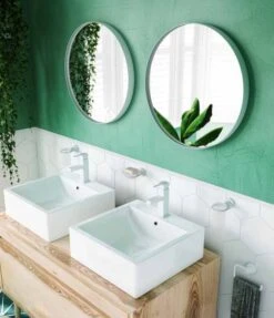 City Round Mirror 600mm - White - Origins Living 8 City Round Mirror 600mm - White - Origins Living -Burlington Bath Shop B375653 city mirror round white lifestyle2