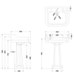 Burlington Edwardian 61cm Basin & Pedestal -Burlington Bath Shop B5 1TH P1 20201127