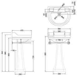 Burlington Edwardian Round 56cm Basin & Regal Pedestal -Burlington Bath Shop B6 1TH P9 T4 CHR 20210805