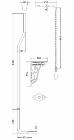 Bayswater Fitzroy Traditional High Level Toilet Chrome Flush Pipe Kit - Pull Flush -Burlington Bath Shop BAYA415 Tech