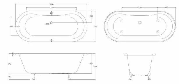 Bayswater Leinster 1700mm Double Ended Rolltop Bath 7 Bayswater Leinster 1700mm Double Ended Rolltop Bath - Image 5