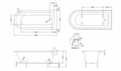 Bayswater Single Ended 1700mm Rolltop Shower Bath -Burlington Bath Shop BAYB113 tech
