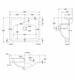 Bayswater Fitzroy 560mm 1 Tap Hole Basin & Full Pedestal -Burlington Bath Shop BAYC005 tech 1