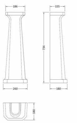 Bayswater Fitzroy 595mm 2 Tap Holes Basin & Comfort Height Pedestal -Burlington Bath Shop BAYC009 tech