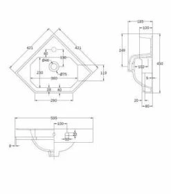 Bayswater Fitzroy Traditional Corner Basin -Burlington Bath Shop BAYC013 tech