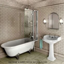 Burlington Hampton - Traditional Freestanding Shower Bath - 1500 X 750mm -Burlington Bath Shop BURLINGTON HAMPTON SHOWERBATH WITH ACCESS SCREEN