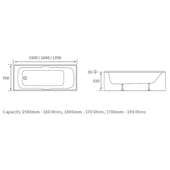 Bali 1700 X 700mm DOUBLECAST Single Ended Bath With Grips & Textured Base 5 Bali 1700 X 700mm DOUBLECAST Single Ended Bath With Grips & Textured Base - Image 3