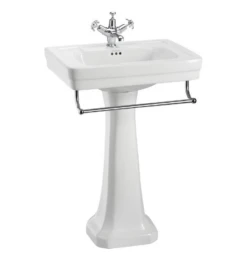 Burlington Contemporary 58cm Basin & Pedestal -Burlington Bath Shop Burlington B1 P1 Contemporary Basin and Pedestal with Towel Rail 1TH