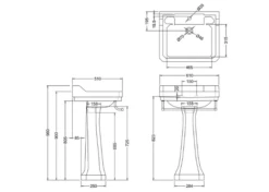 Burlington Edwardian 61cm Basin & Regal Pedestal -Burlington Bath Shop Burlington B5 Edwardian Basin and Regal Pedestal with Towel Rail 1TH Specification
