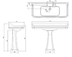 Burlington Edwardian 120cm Basin & Classic Pedestal -Burlington Bath Shop Burlington Edwardian 120cm Basin and Classic Pedestal 2TH Specification