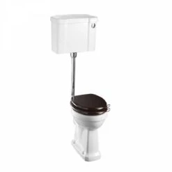 Burlington Low Level WC With White Ceramic Cistern, Push Button & Chrome Flush Pipe