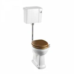 Burlington Low Level WC With Slimline White Ceramic Cistern, Push Button & Chrome Flush Pipe