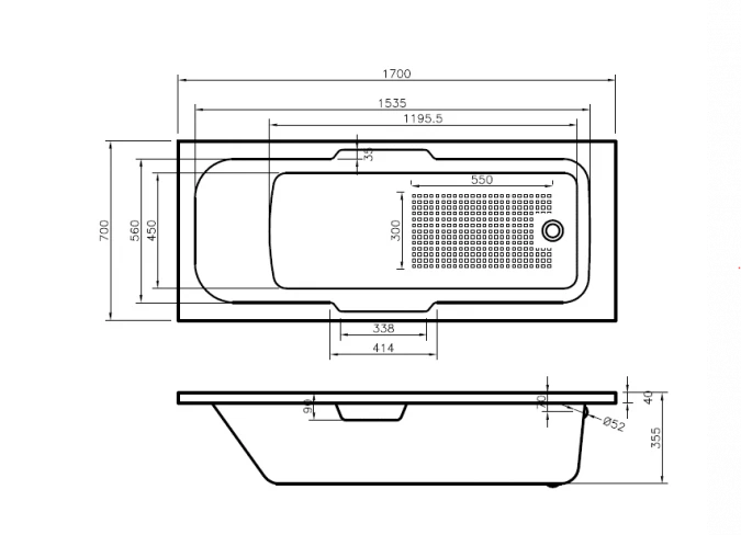 Bali 1700 X 700mm DOUBLECAST Single Ended Bath With Grips & Textured Base 6 Bali 1700 X 700mm DOUBLECAST Single Ended Bath With Grips & Textured Base - Image 4