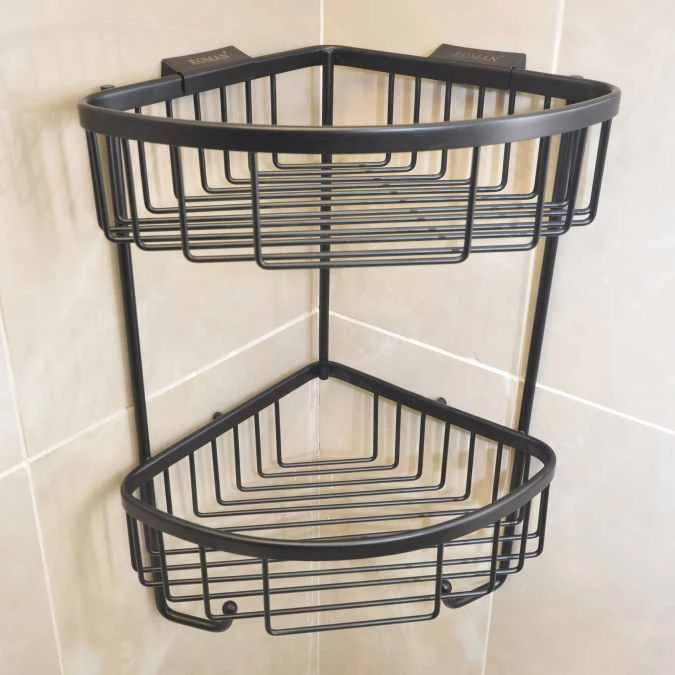 Roman Matt Black Double Corner Shower Basket With Hooks - RSB05B 4 Roman Matt Black Double Corner Shower Basket With Hooks - RSB05B - Image 2