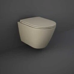 Feeling Matt Cappuccino Wall Hung Rimless WC Inc Soft Close Seat - RAK Ceramics