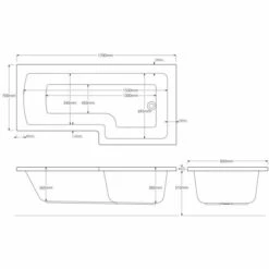 Sommer L Shaped Shower Bath 1700 X 850/700mm - Right Handed -Burlington Bath Shop L Shape 1700 Bath tech right hand