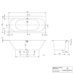 Villeroy & Boch Oberon 2.0 1800 X 800mm Double Ended Bath -Burlington Bath Shop Oberon20 1800x800 tech