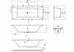 ClearGreen Enviro 1800 X 800mm Double Ended Square Reinforced Bath -Burlington Bath Shop R3.Drawing
