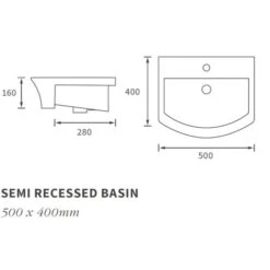 Appleyard Semi Recessed Basin 500mm 1 Tap Hole -Burlington Bath Shop RDBS104933 tech