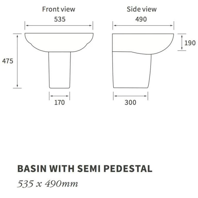Muscovy 535x490mm 1TH Basin & Semi Pedestal 4 Muscovy 535x490mm 1TH Basin & Semi Pedestal - Image 2