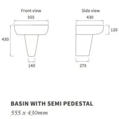 Campbell Basin & Semi Pedestal 555mm -Burlington Bath Shop RDBS1784 tech