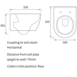 Campbell Rimless Wall Hung Toilet & Soft Closed Seat 13 Campbell Rimless Wall Hung Toilet & Soft Closed Seat -Burlington Bath Shop RDBS1861 tech