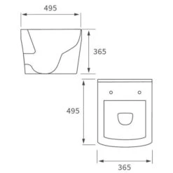 Ankam Rimless Wall Hung Toilet & Soft Close Seat -Burlington Bath Shop RDBS1890 tech
