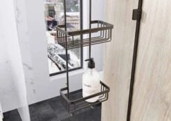 Roman Matt Black Double Hook Over Shower Basket With Hooks - RSB01B 8 Roman Matt Black Double Hook Over Shower Basket With Hooks - RSB01B -Burlington Bath Shop RSB01B lifestyle 2