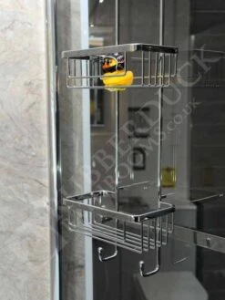 Roman RSB01 Chrome Double Hanging Shower Basket With Hooks -Burlington Bath Shop RSB01 2