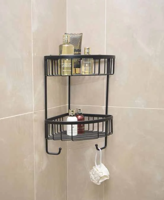 Roman Matt Black Double Corner Shower Basket With Hooks - RSB05B 5 Roman Matt Black Double Corner Shower Basket With Hooks - RSB05B - Image 3
