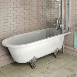 Burlington Hampton - Traditional Freestanding Shower Bath - 1700mm - Right Hand -Burlington Bath Shop Set p54 b V3 HalfOpen 1 1