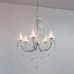 Shetland 5 Arm Chandelier Ceiling Light - Chrome 21 Shetland 5 Arm Chandelier Ceiling Light - Chrome -Burlington Bath Shop Shetland Chandelier Lifestyle7