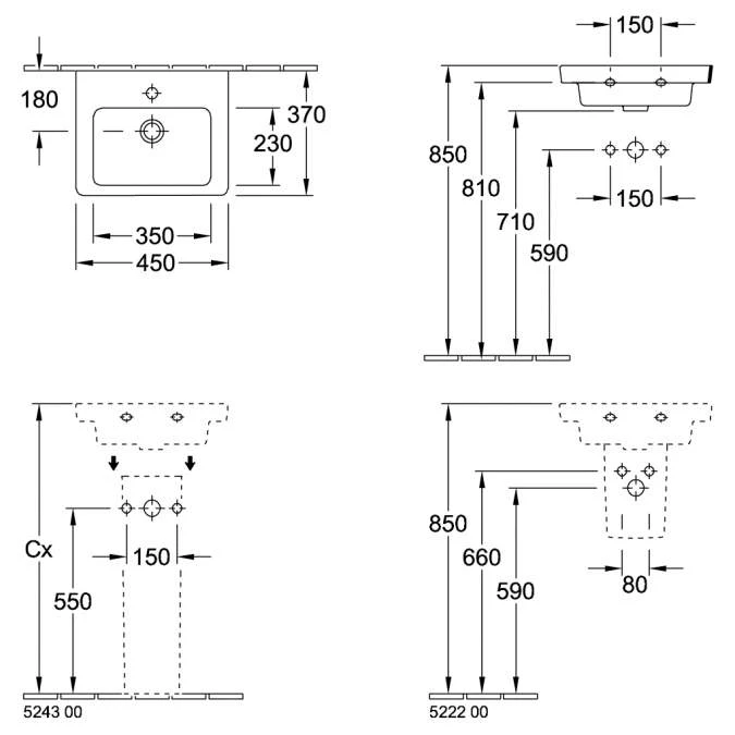 Villeroy & Boch Subway Hand Washbasin, 450mm With Overflow 9 Villeroy & Boch Subway Hand Washbasin, 450mm With Overflow - Image 7