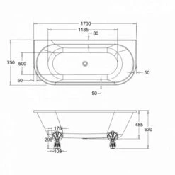 Burlington Avantgarde - Traditional Back To Wall Bath - 1690mm -Burlington Bath Shop T12D L1C L1W L1B