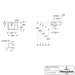 Villeroy & Boch Architectura Hand Washbasin, 360mm With Overflow -Burlington Bath Shop VB ARCHITECTURA HANDWASH 360 TECH