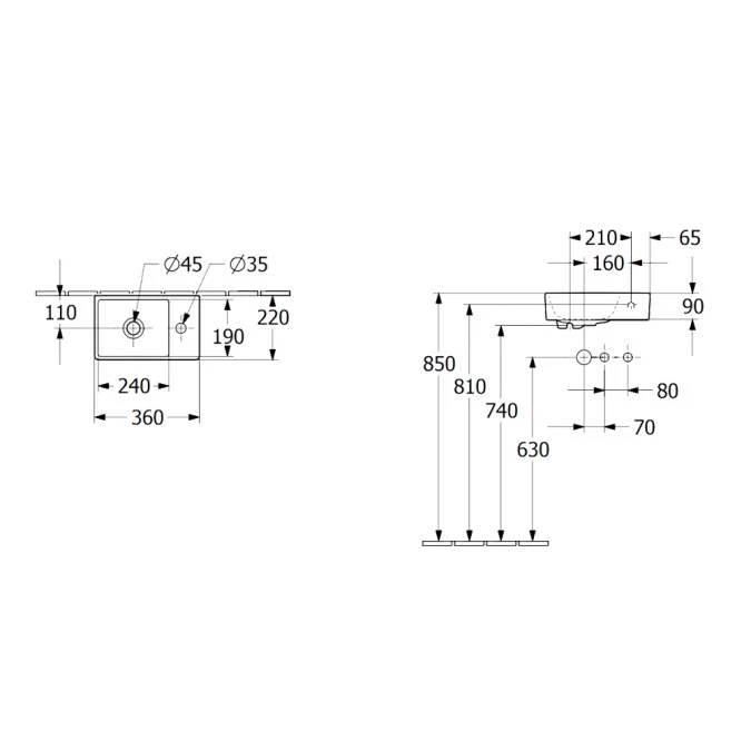 Villeroy & Boch Avento Hand Wash Basin, 360mm, White Alpin, Without Overflow Left Hand 4 Villeroy & Boch Avento Hand Wash Basin, 360mm, White Alpin, Without Overflow Left Hand - Image 2