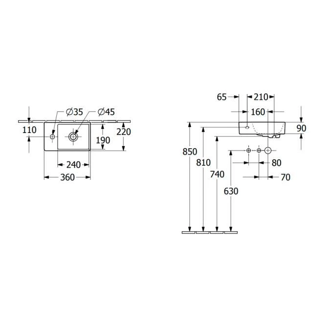 Villeroy & Boch Avento Hand Wash Basin, 360mm, White Alpin, Without Overflow Right Hand 4 Villeroy & Boch Avento Hand Wash Basin, 360mm, White Alpin, Without Overflow Right Hand - Image 2