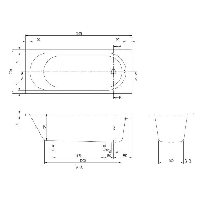 Villeroy & Boch O.novo 1700 X 700mm Single Ended Bath 5 Villeroy & Boch O.novo 1700 X 700mm Single Ended Bath - Image 3