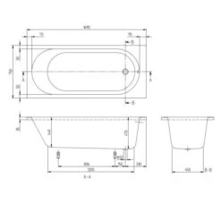 Villeroy & Boch O.novo 1700 X 750mm Single Ended Bath -Burlington Bath Shop VB ONOVO 1700X750 SE BATH TECH
