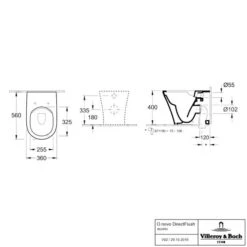 Villeroy & Boch O.novo Washdown Compact Rimless Back To Wall Toilet -Burlington Bath Shop VB ONOVO COMPACT FLOOR STANDING RIMLESS TECH 1