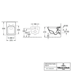 Villeroy & Boch Architectura Washdown Rimless Wall Mounted Toilet Square -Burlington Bath Shop VB5685R001 tech 1